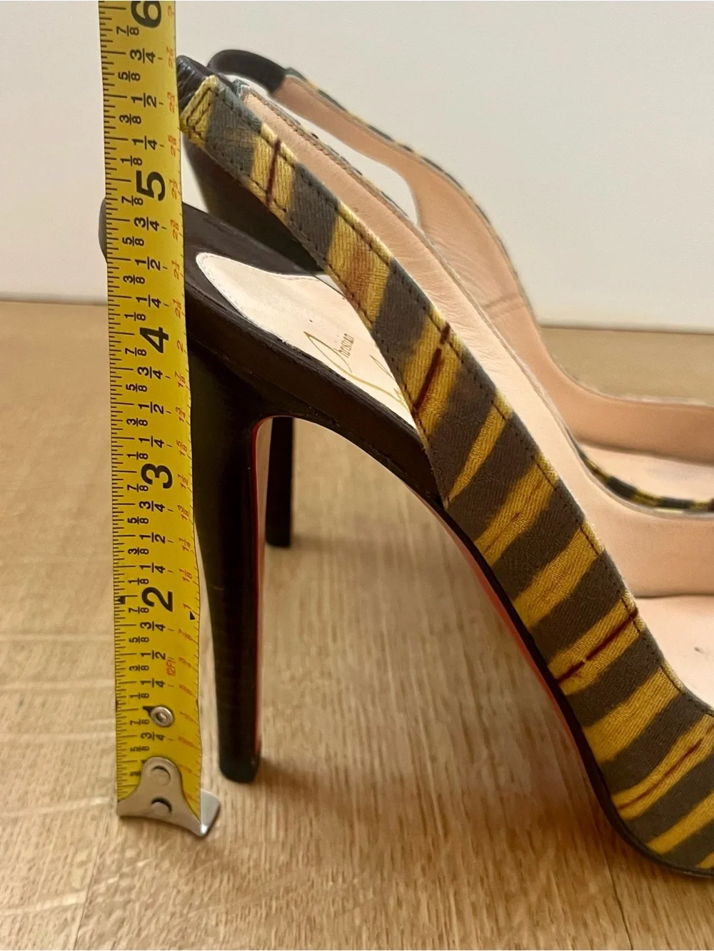 Christian Louboutin Striped Multicolor Peep-Toe Slingback Heels Size US 7/EU 37